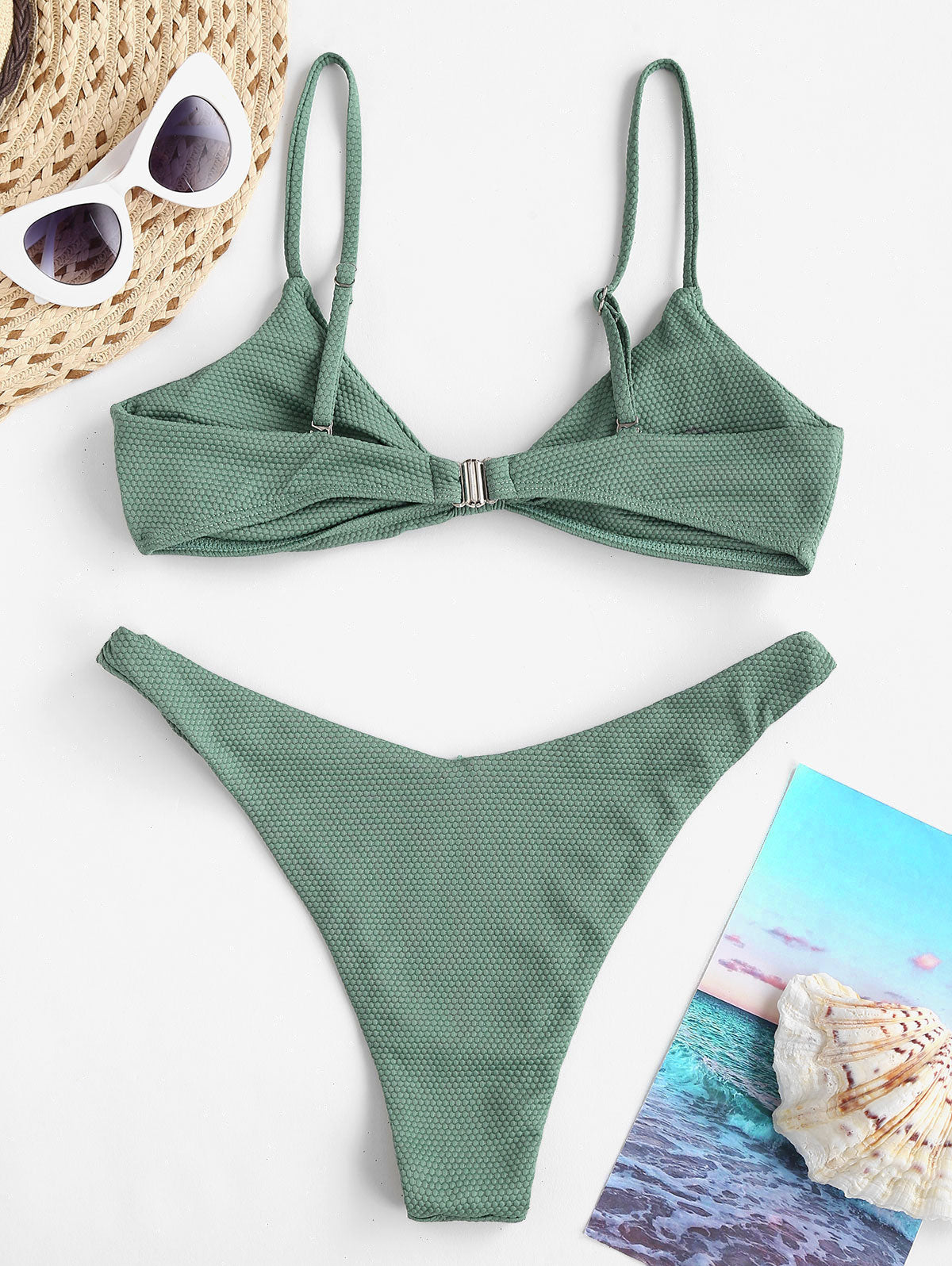 Knotted textured cheeky bikini swimwear from The Clothing Company Sydney, featuring a cami-style two-piece swimsuit with a stylish design.