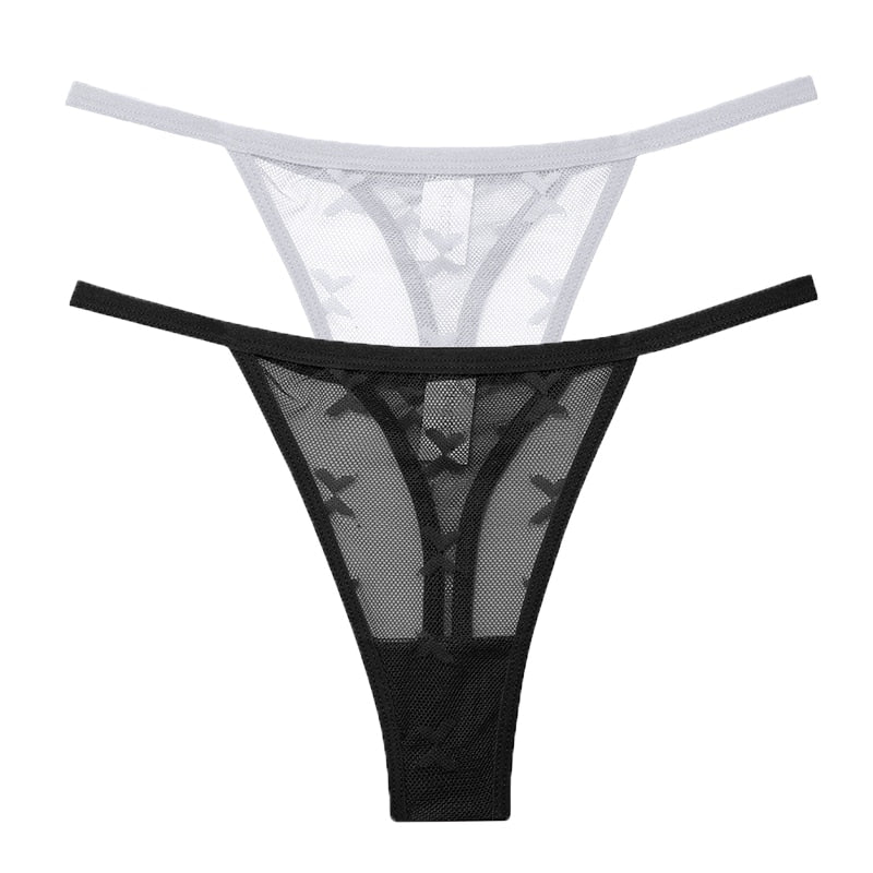 Two pack of transparent mesh G-string panties from The Clothing Company Sydney, seamless thong underwear for women.