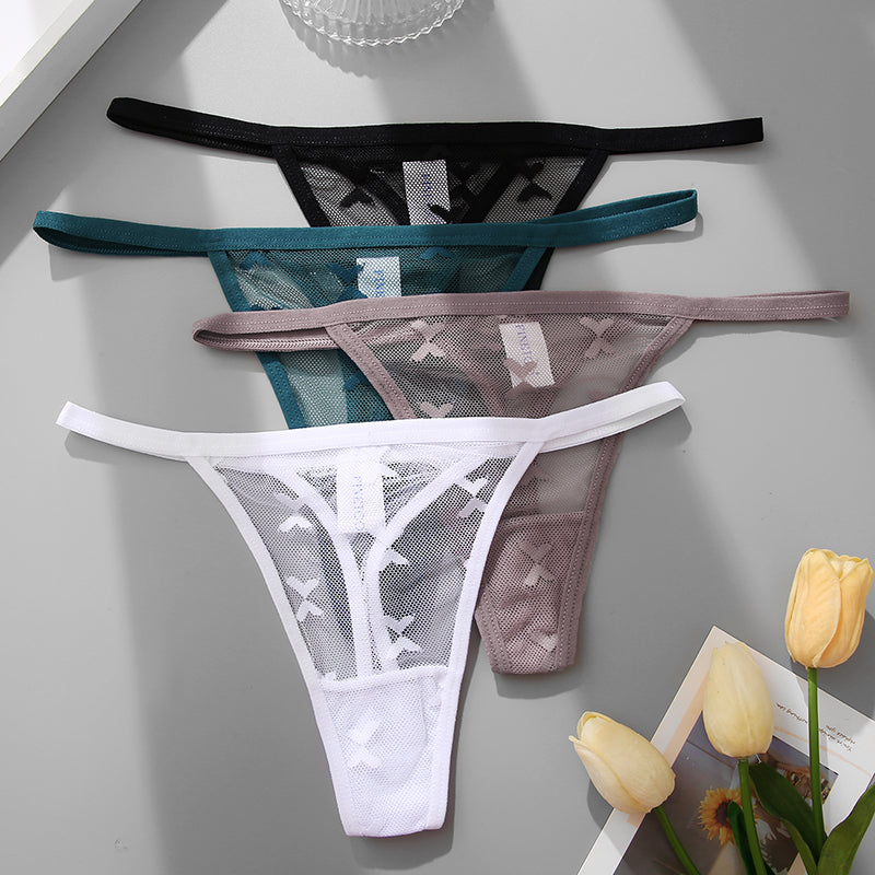 Two transparent mesh G-string panties for women, seamless thong underwear from The Clothing Company Sydney.