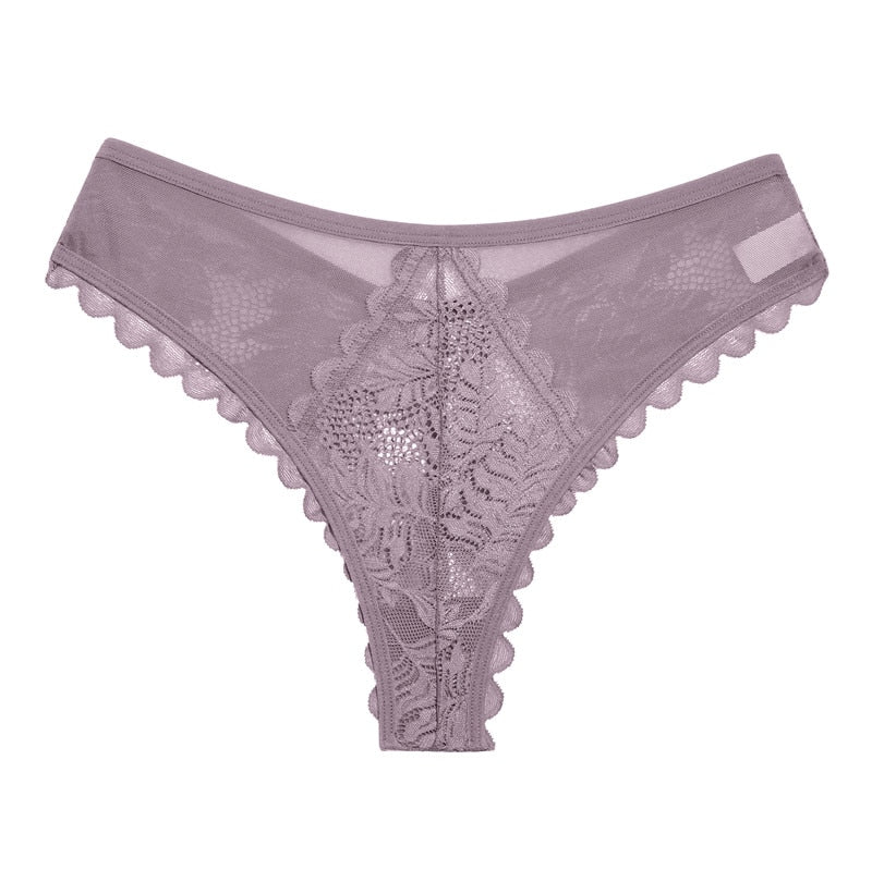 Three lace G-string panties from The Clothing Company Sydney featuring soft, feminine lingerie thongs in a set.