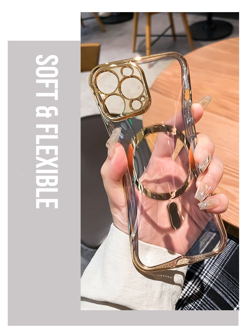 Luxury plating clear magnetic iPhone case by The Clothing Company Sydney, soft silicone cover for MagSafe wireless charging.