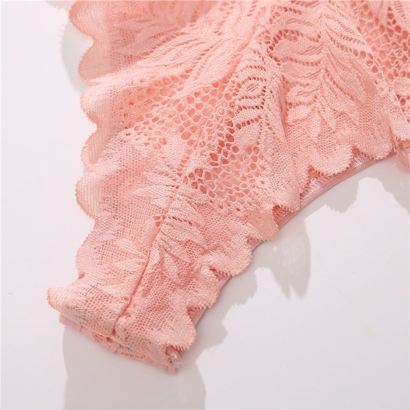 Three lace G-string panties from The Clothing Company Sydney, soft lingerie thongs in a 3-pack, feminine and comfortable underwear set.