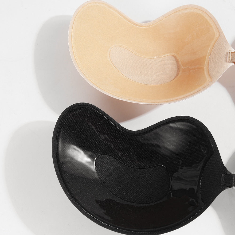 Backless strapless seamless silicone push-up bra from The Clothing Company Sydney, showing front closure and self-adhesive design.