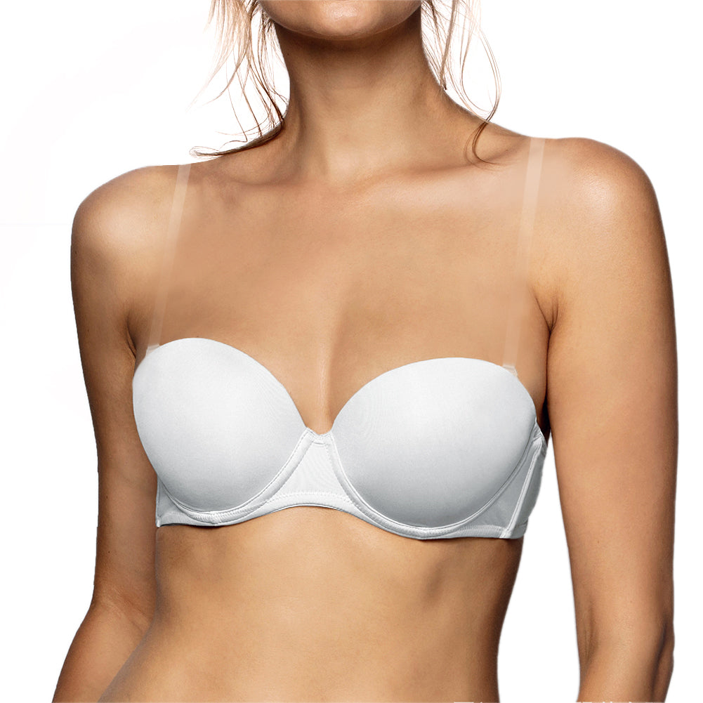 Seamless strapless bra by The Clothing Company Sydney featuring 1/2 cup, invisible design, and detachable shoulder straps.