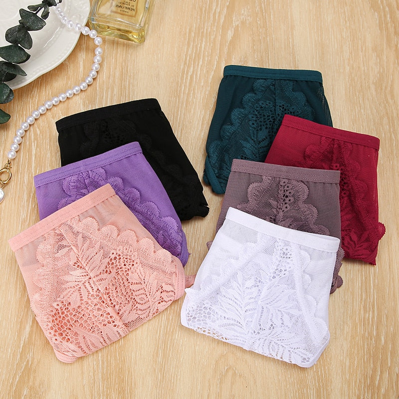 Three pack of lace G-string panties from The Clothing Company Sydney, soft lingerie thongs with feminine, delicate lace details.