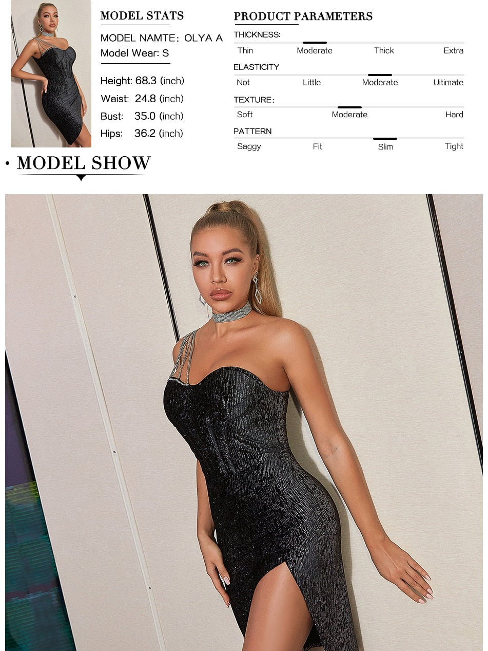 One shoulder sequins party dress for women, sleeveless summer evening gown with diamonds, stylish nightclub fashion by The Clothing Company Sydney