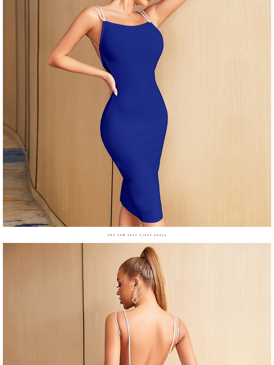 Backless summer spaghetti strap bandage dress with diamond accents, designed for evening and party occasions by The Clothing Company Sydney