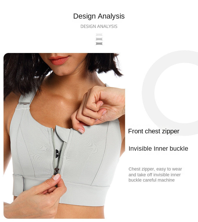 Front Zipper Sports Bra Gym Plus Size 5XL Velcro Adjustable Fitness Yoga Shockproof High Support All-in-one Bras Top The Clothing Company Sydney