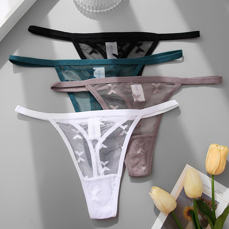 Two pack of mesh G-string panties by The Clothing Company Sydney, transparent seamless thong underwear for women.