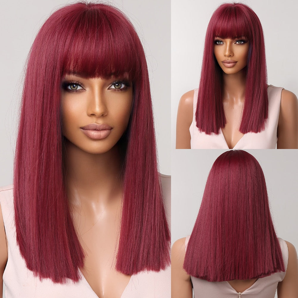 Blonde to brown ombre synthetic bob wig with bangs for women, heat-resistant daily cosplay and party accessory.