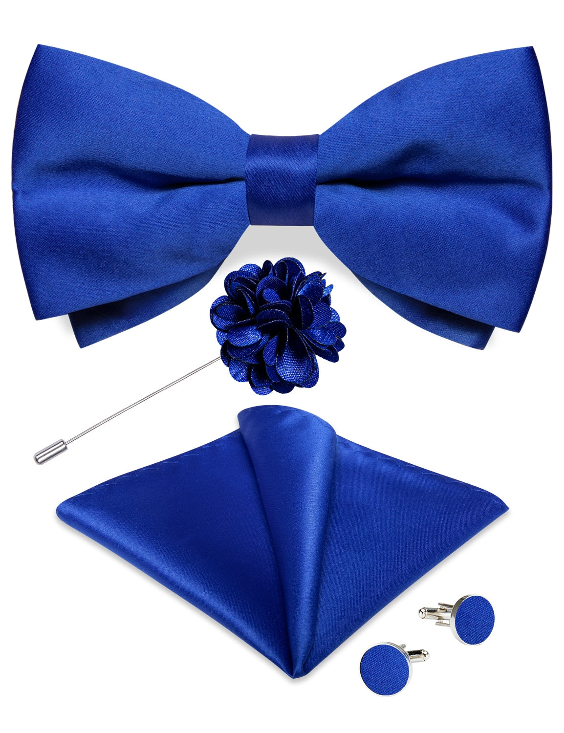 Classic red pre-tied wedding bow tie for men, silk butterfly knot with cufflinks and corsage set by The Clothing Company Sydney.