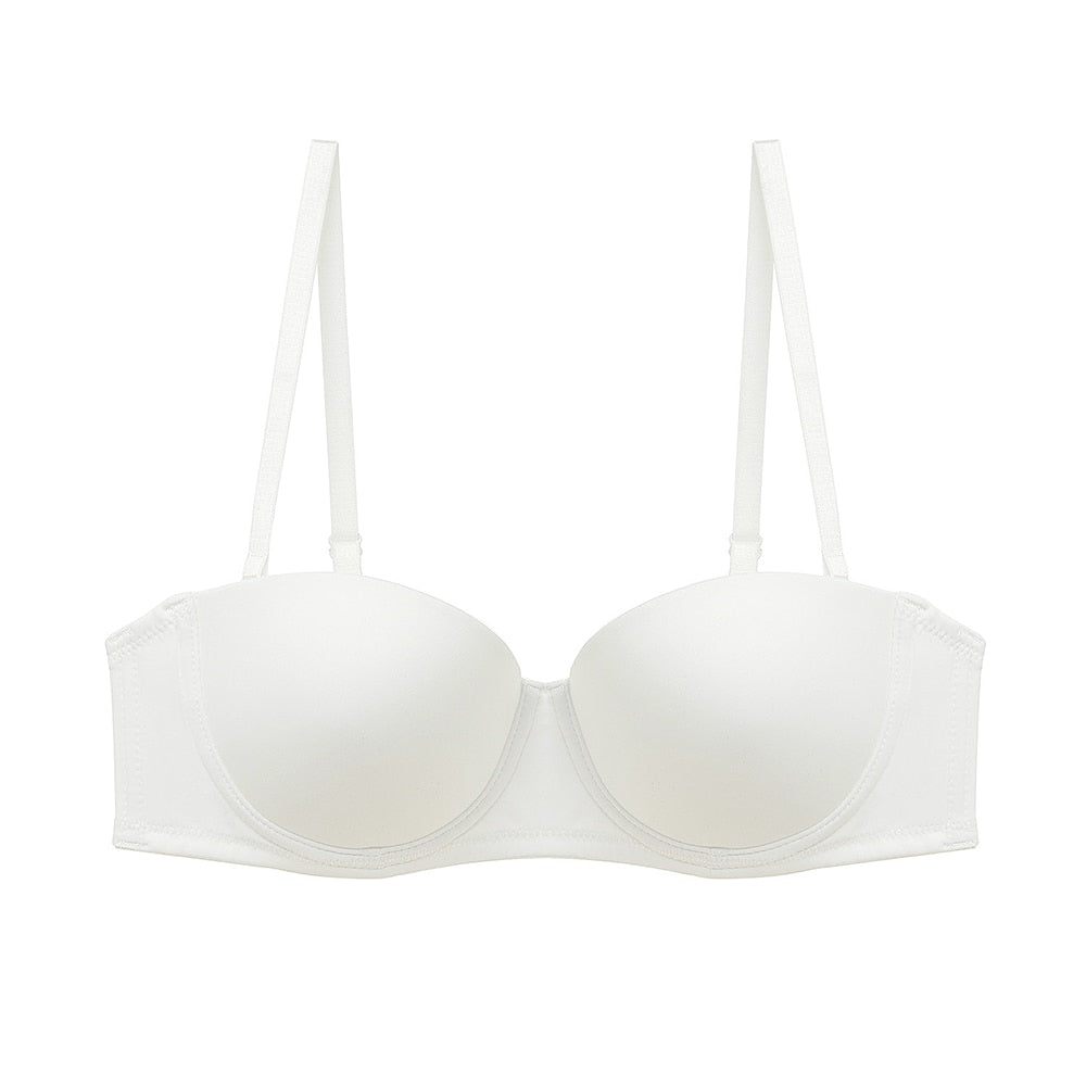Seamless strapless bra by The Clothing Company Sydney, 1/2 cup invisible bralette with detachable shoulder straps, smooth lingerie.