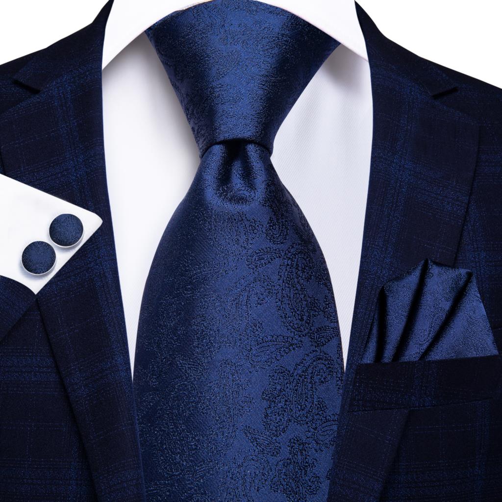 Blue silk men's business tie with dot pattern, plaid design, paired with cufflinks, from The Clothing Company Sydney.