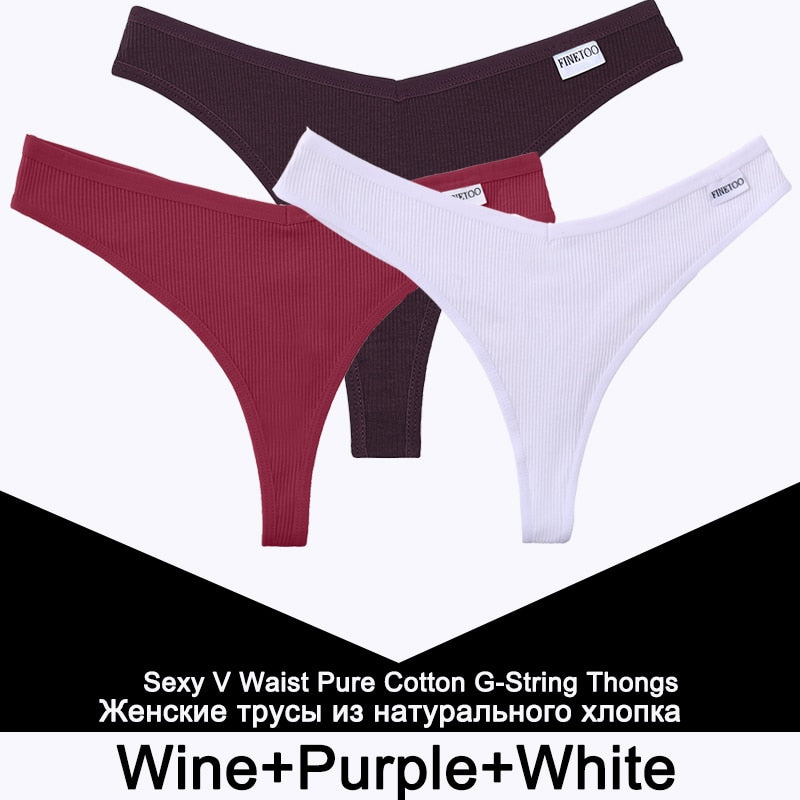 Three cotton V-waist G-string women’s lingerie set with T-back thong design, comfortable underwear from The Clothing Company Sydney.