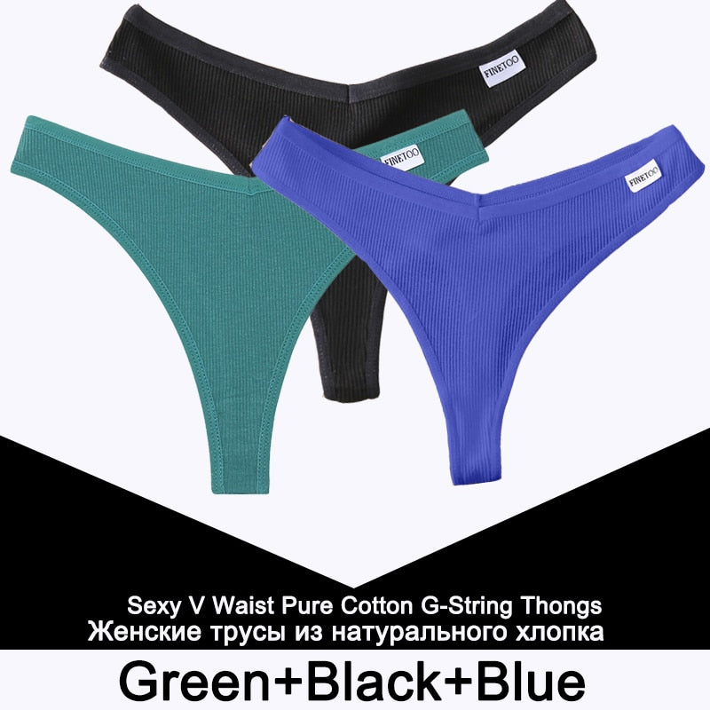 Three pack cotton V-waist G-string panties for women, featuring T-back thong design, comfortable lingerie from The Clothing Company Sydney.