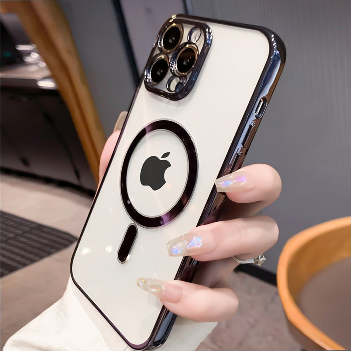 Luxury plating clear magnetic iPhone case by The Clothing Company Sydney, soft silicone cover for MagSafe wireless charging.