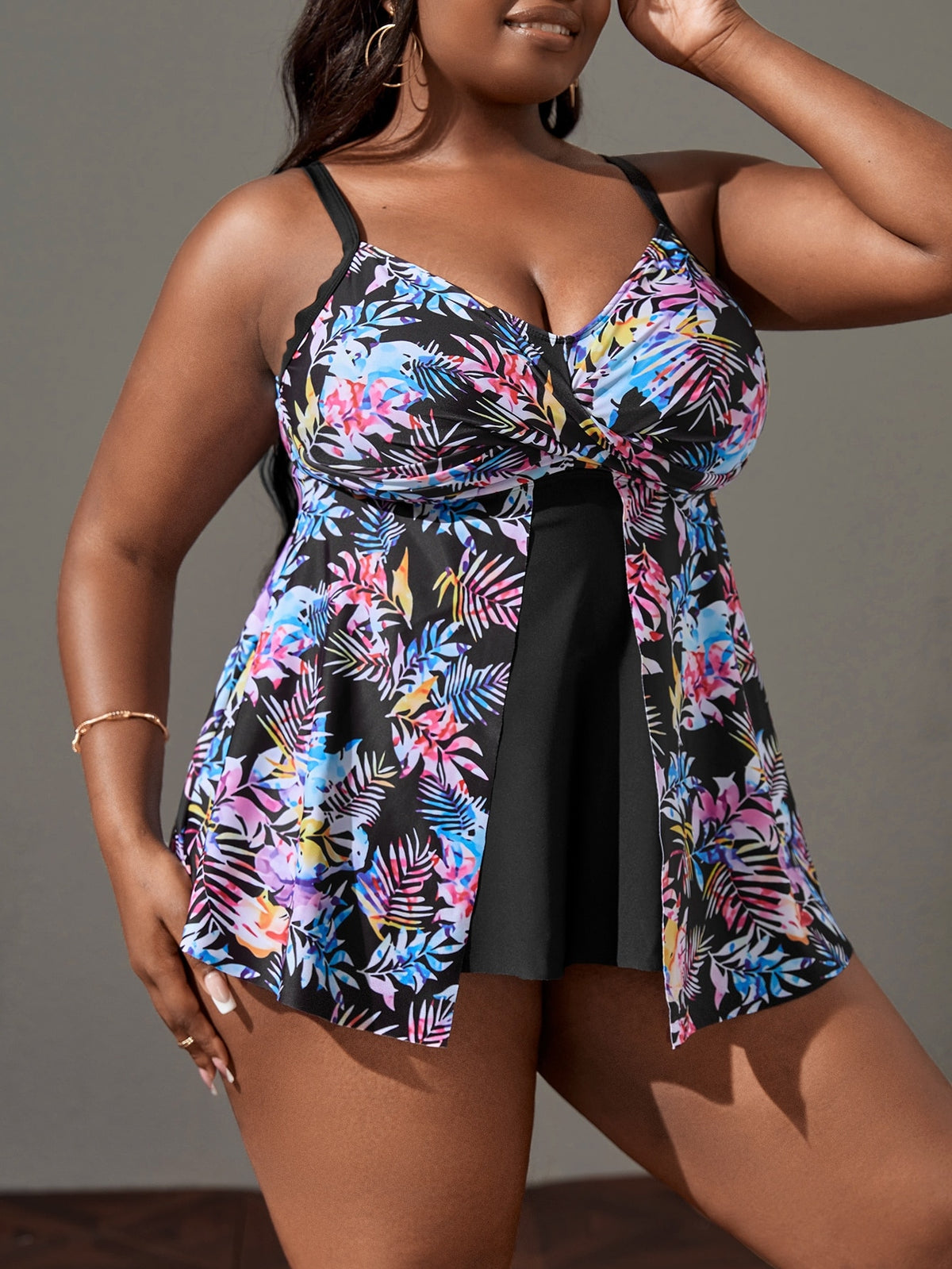 Plus size summer tankini swimsuit set by The Clothing Company Sydney, two-piece beachwear for women swimming and sunbathing.