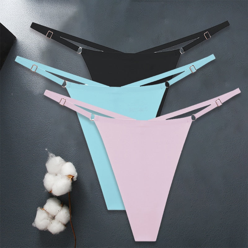 Three-pack seamless women G-string underwear set with adjustable straps, ice silk material, and cross waist design from The Clothing Company Sydney.