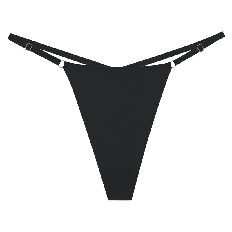 Three-pack seamless women's G-string underwear set by The Clothing Company Sydney, featuring adjustable straps and ice silk fabric.