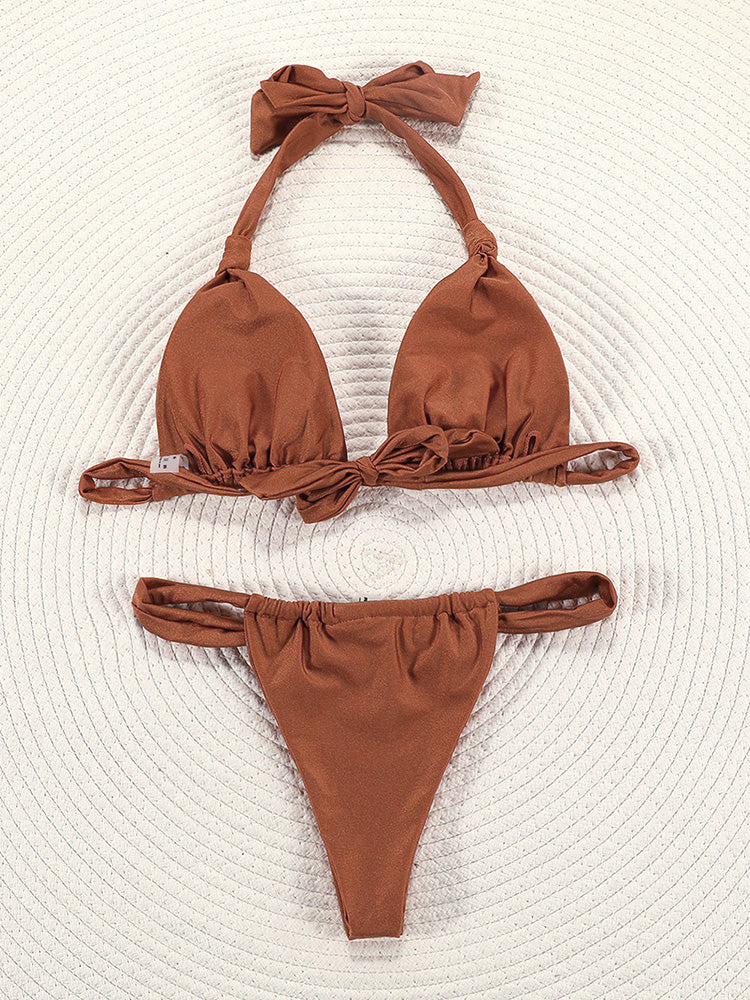 Pleated Bikinis Swimsuit Triangle Bikini Set Swimwear Halter Bathing Suits Bandage Beachwear The Clothing Company Sydney