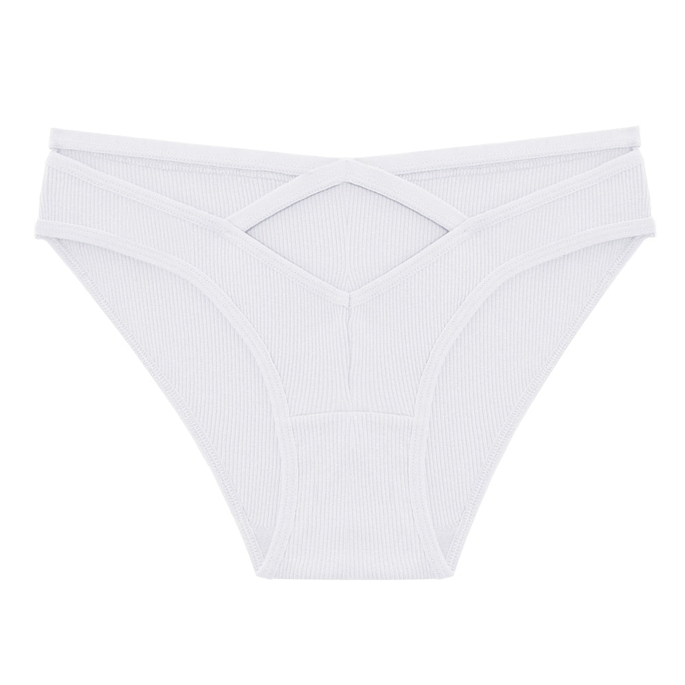 Three-pack cotton blend low-rise briefs from The Clothing Company Sydney with front cross design and hollow out details.
