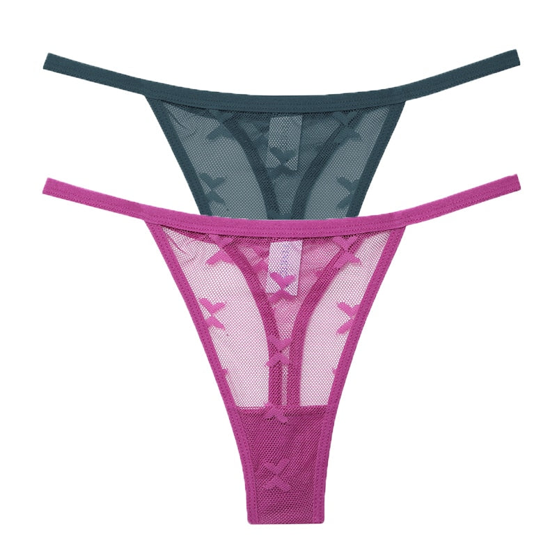 Two pack of transparent mesh G-string panties for women, seamless thong underwear by The Clothing Company Sydney.