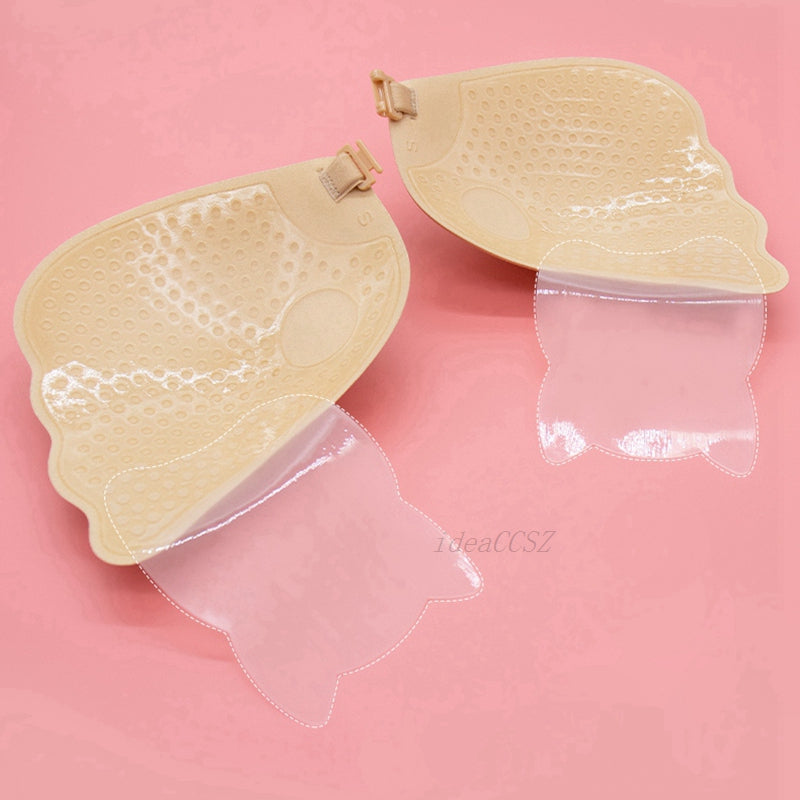 Invisible silicone push-up bra with transparent straps, backless design, suitable for wedding and special occasions.