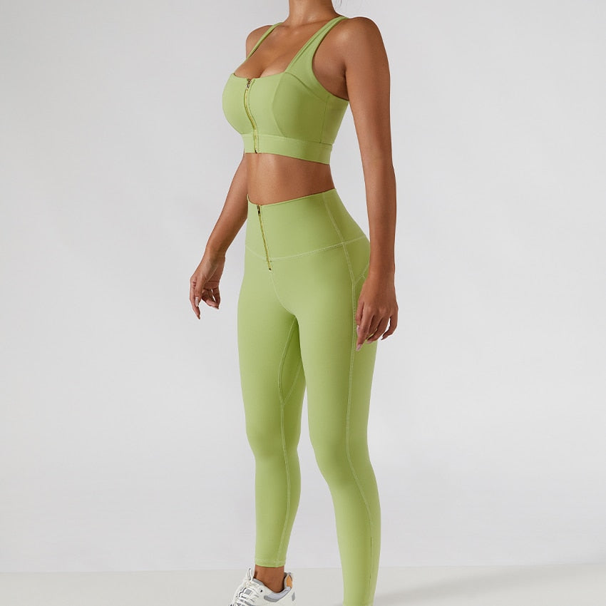 Women's high waist yoga leggings and skirt with sports bra from The Clothing Company Sydney, suitable for gym and workout activities.