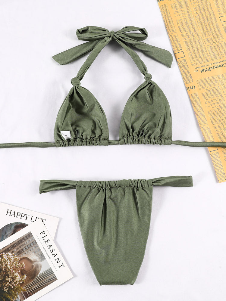 Pleated Bikinis Swimsuit Triangle Bikini Set Swimwear Halter Bathing Suits Bandage Beachwear The Clothing Company Sydney
