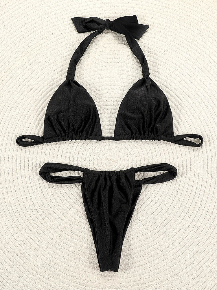 Pleated Bikinis Swimsuit Triangle Bikini Set Swimwear Halter Bathing Suits Bandage Beachwear The Clothing Company Sydney