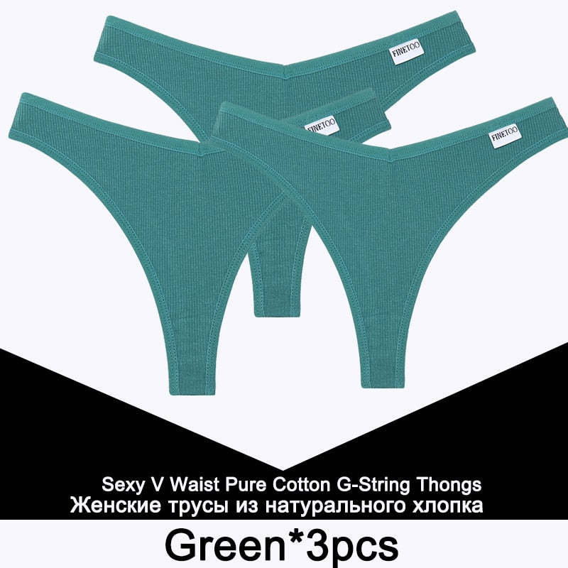 Three cotton V-waist G-string panties for women, comfortable T-back thong lingerie set from The Clothing Company Sydney.