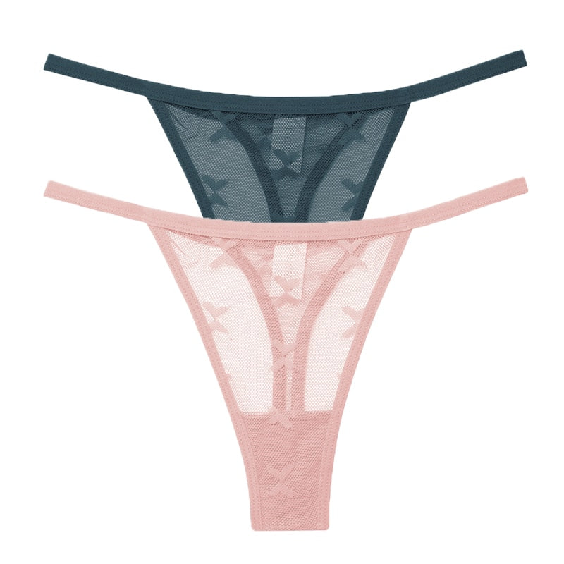 Two transparent mesh G-string panties from The Clothing Company Sydney, seamless thong underwear for women, lingerie underpants.