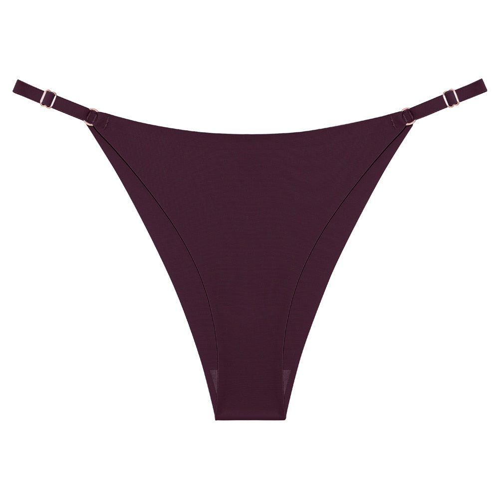 Two-pack seamless silky G-string thongs from The Clothing Company Sydney, low-rise lingerie with adjustable waistband and hipster style.