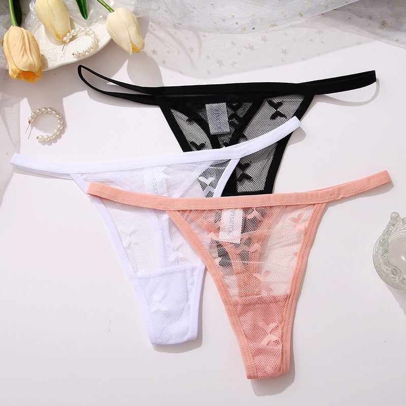 Two-pack set of transparent mesh thong underwear for women, seamless G-strings from The Clothing Company Sydney.