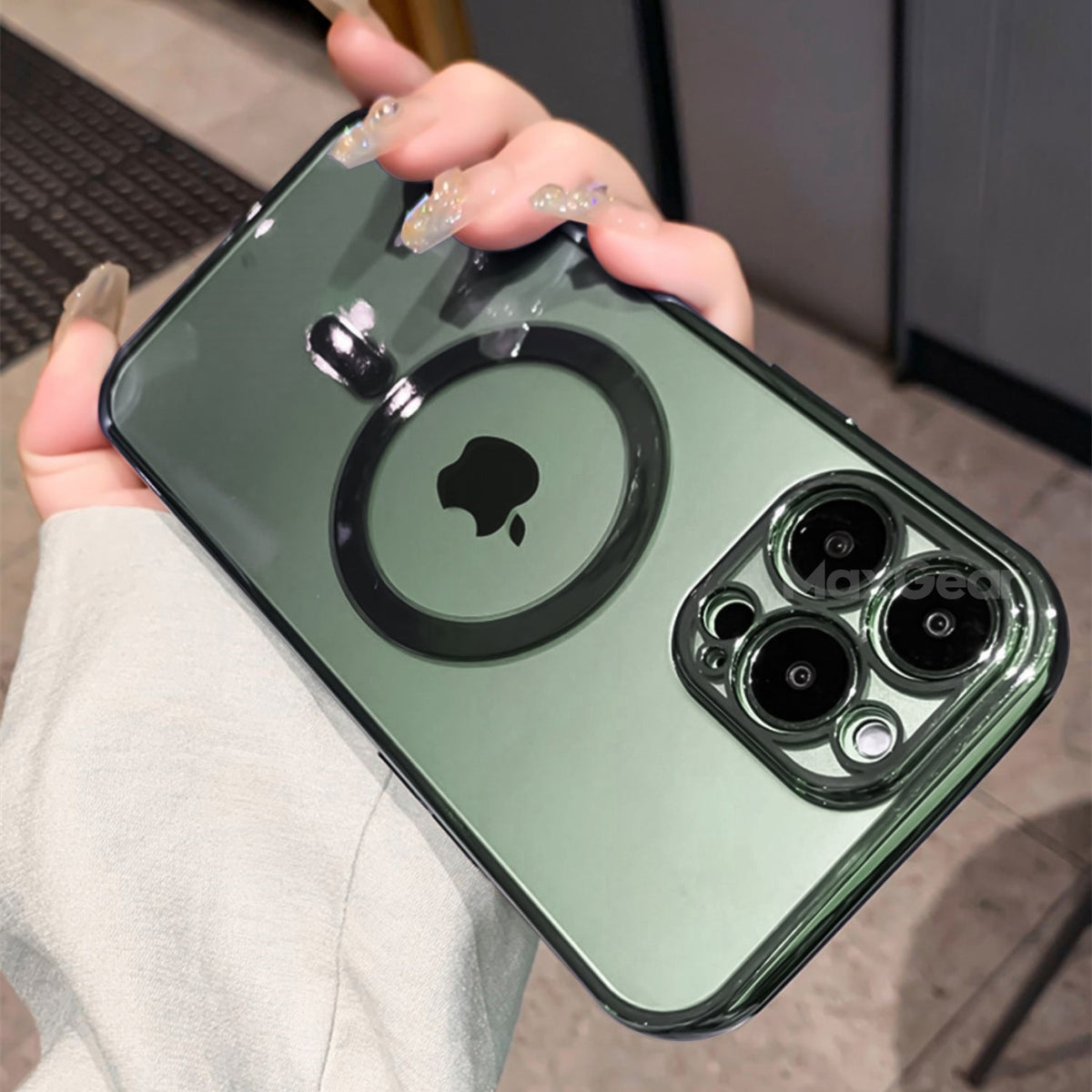 Luxury plating clear magnetic iPhone case by The Clothing Company Sydney, soft silicone cover for MagSafe wireless charging.