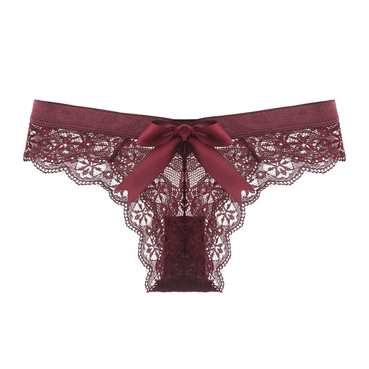 Lace Lingerie G String Underwear Bow T-Back Thong Transparent Low Waist Panties The Clothing Company Sydney