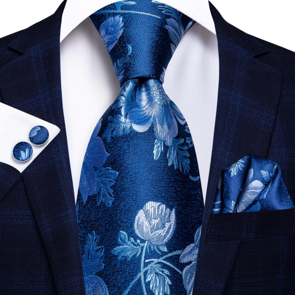 Blue silk business tie with dot pattern, plaid design, and matching cufflinks from The Clothing Company Sydney.