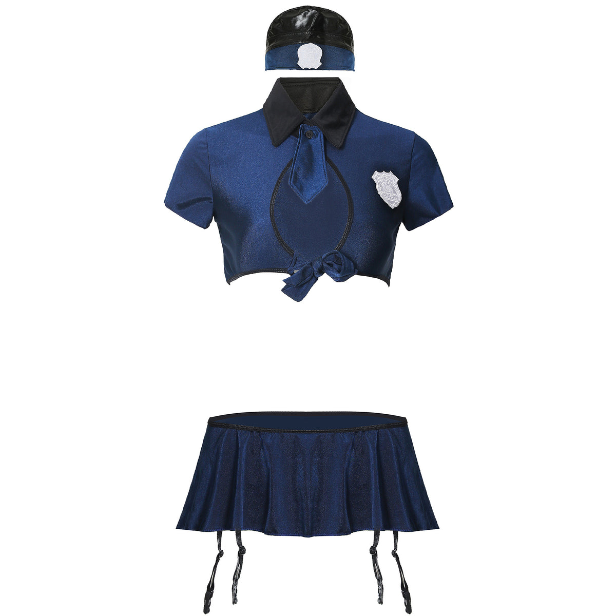 Exotic novelty cop costume for women featuring police-themed lingerie and clubwear, ideal for cosplay or hen parties.