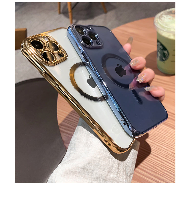 Luxury plating clear magnetic iPhone case by The Clothing Company Sydney, soft silicone cover for MagSafe wireless charging.