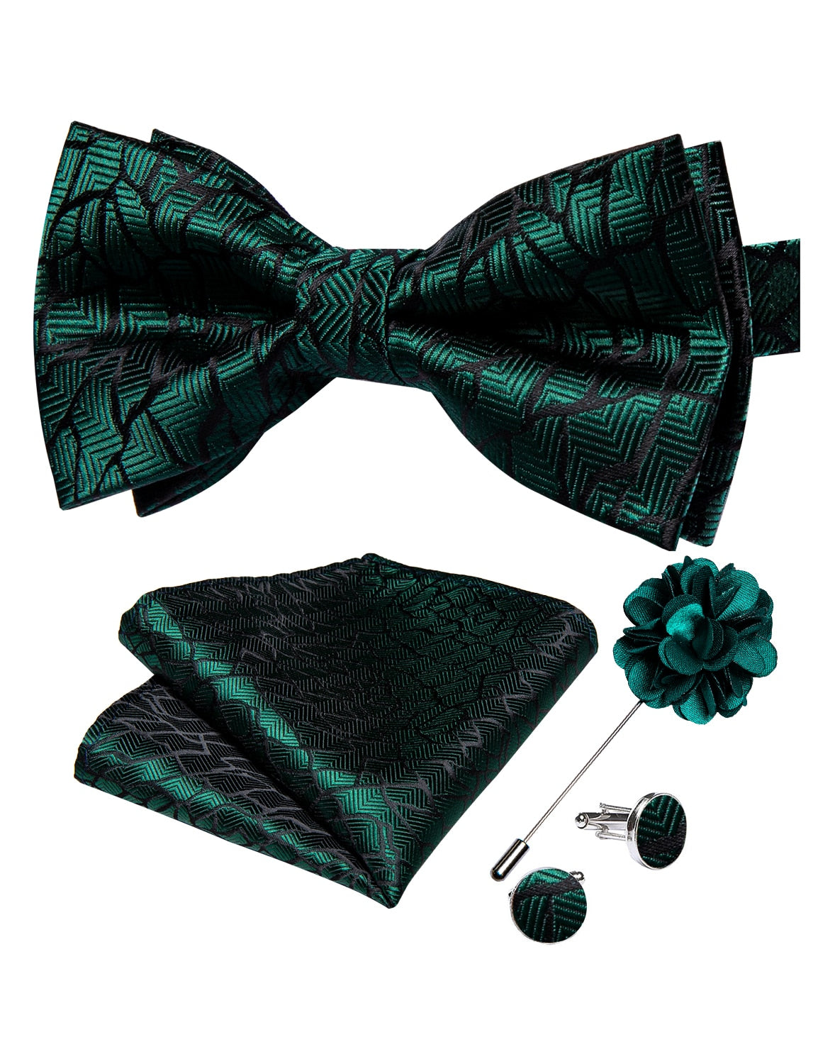 Classic red pre-tied wedding bow tie set for men with cufflinks and corsage, made of silk, by The Clothing Company Sydney.