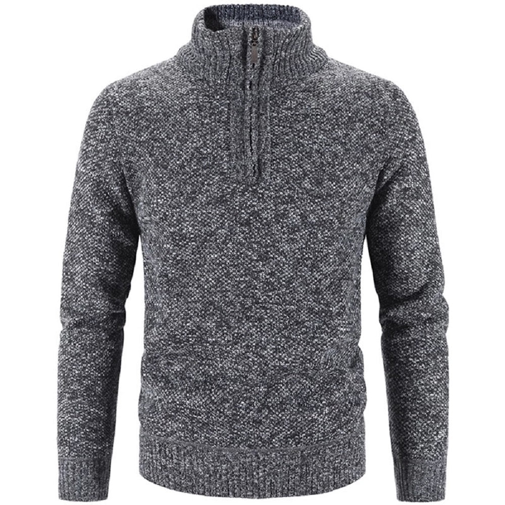 Men's winter fleece sweater by The Clothing Company Sydney, slim fit knitted pullover with half zipper turtleneck and warm insulation.