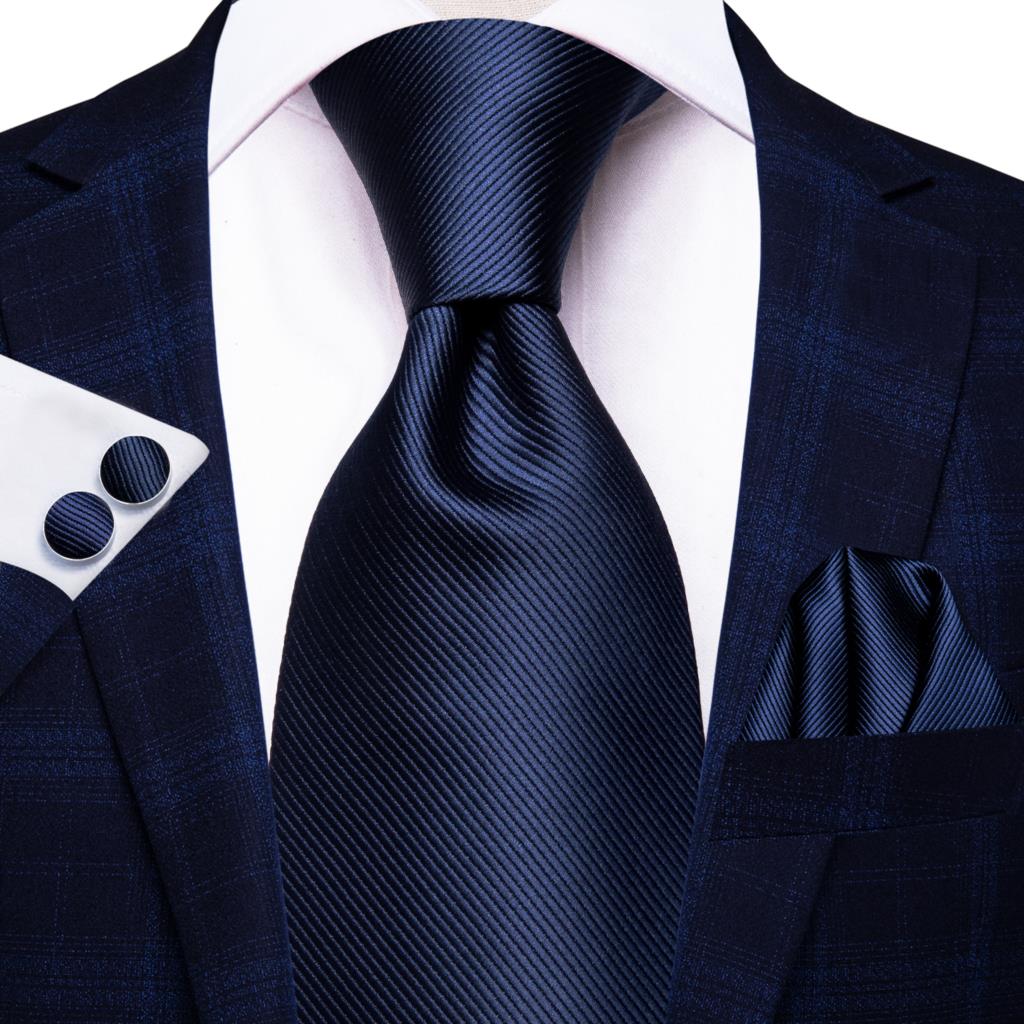 Blue silk business tie with dotted pattern and plaid cufflinks, 150cm, stylish men's accessories for wedding and office wear.