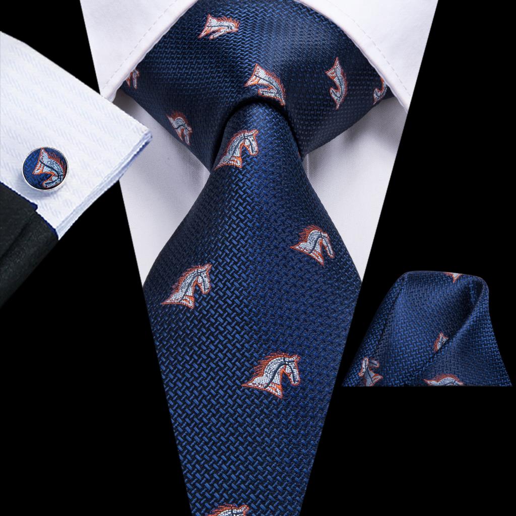 Blue silk men's business tie with dots, plaid pattern, and matching cufflinks from The Clothing Company Sydney, 150cm length.