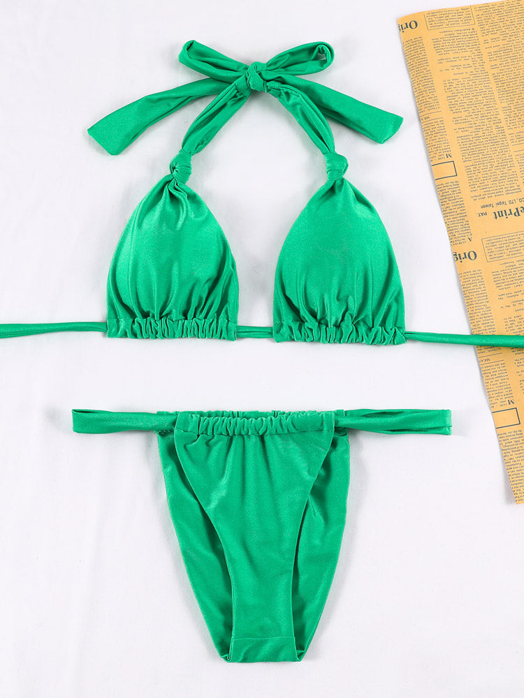 Pleated Bikinis Swimsuit Triangle Bikini Set Swimwear Halter Bathing Suits Bandage Beachwear The Clothing Company Sydney