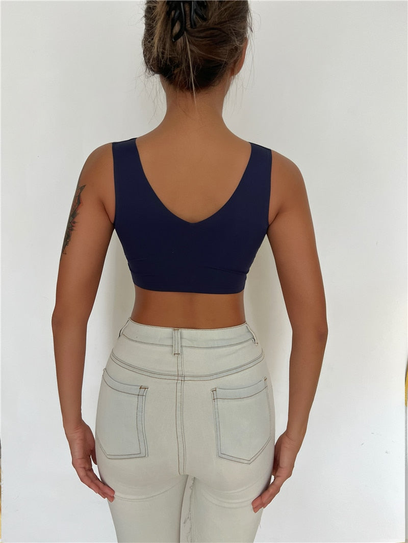 Seamless plunge sports bra from The Clothing Company Sydney, deep V push-up bralette lingerie with padding and supportive fit.