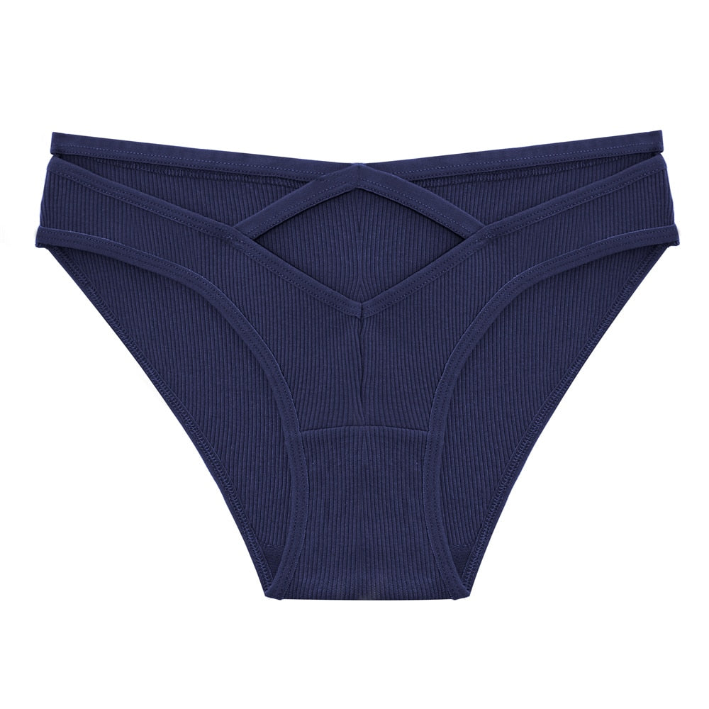 Three-pack cotton blend low-rise briefs from The Clothing Company Sydney, featuring front cross design and hollow-out details.