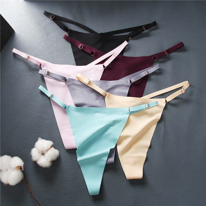 Three-pack seamless women G-string lingerie set with adjustable straps, ice silk material, cross waist design, by The Clothing Company Sydney.