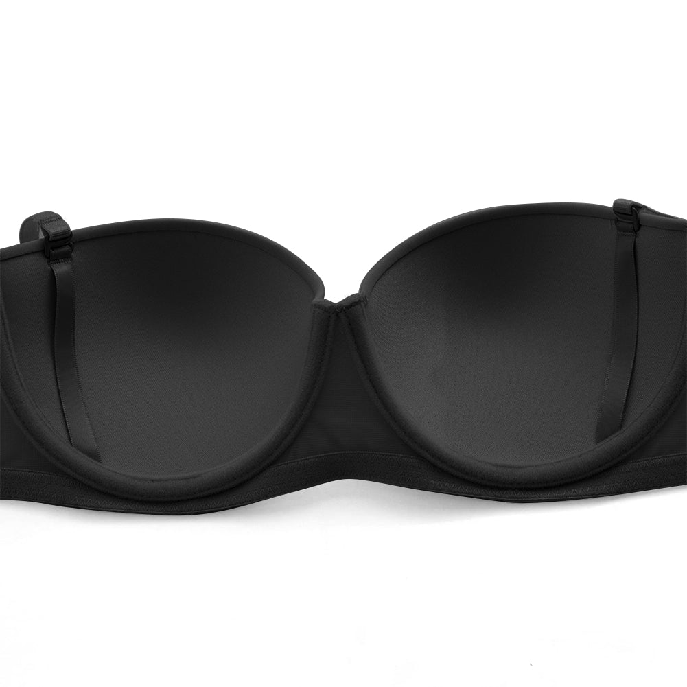Seamless strapless bra from The Clothing Company Sydney with 1/2 cup design, invisible bralette, and detachable shoulder straps.