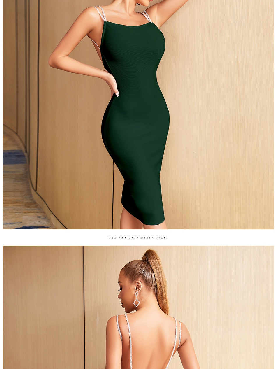 Backless summer spaghetti strap bandage dress with diamond embellishments, stylish evening party dress by The Clothing Company Sydney