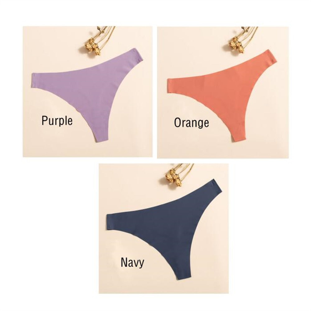 Three-pack of ultra-thin, seamless solid color lingerie panties featuring G-string thongs from The Clothing Company Sydney.